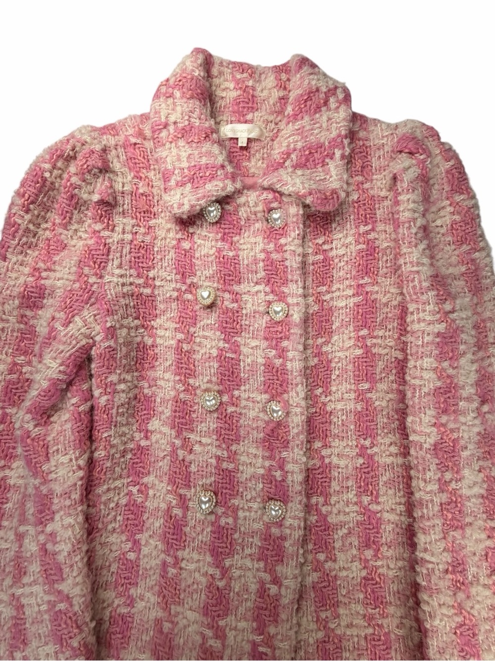Love Shack Fancy Women’s Armstrong Pink Houndstooth Dense Wool Blend Coat Size 4 - Picture 5 of 12